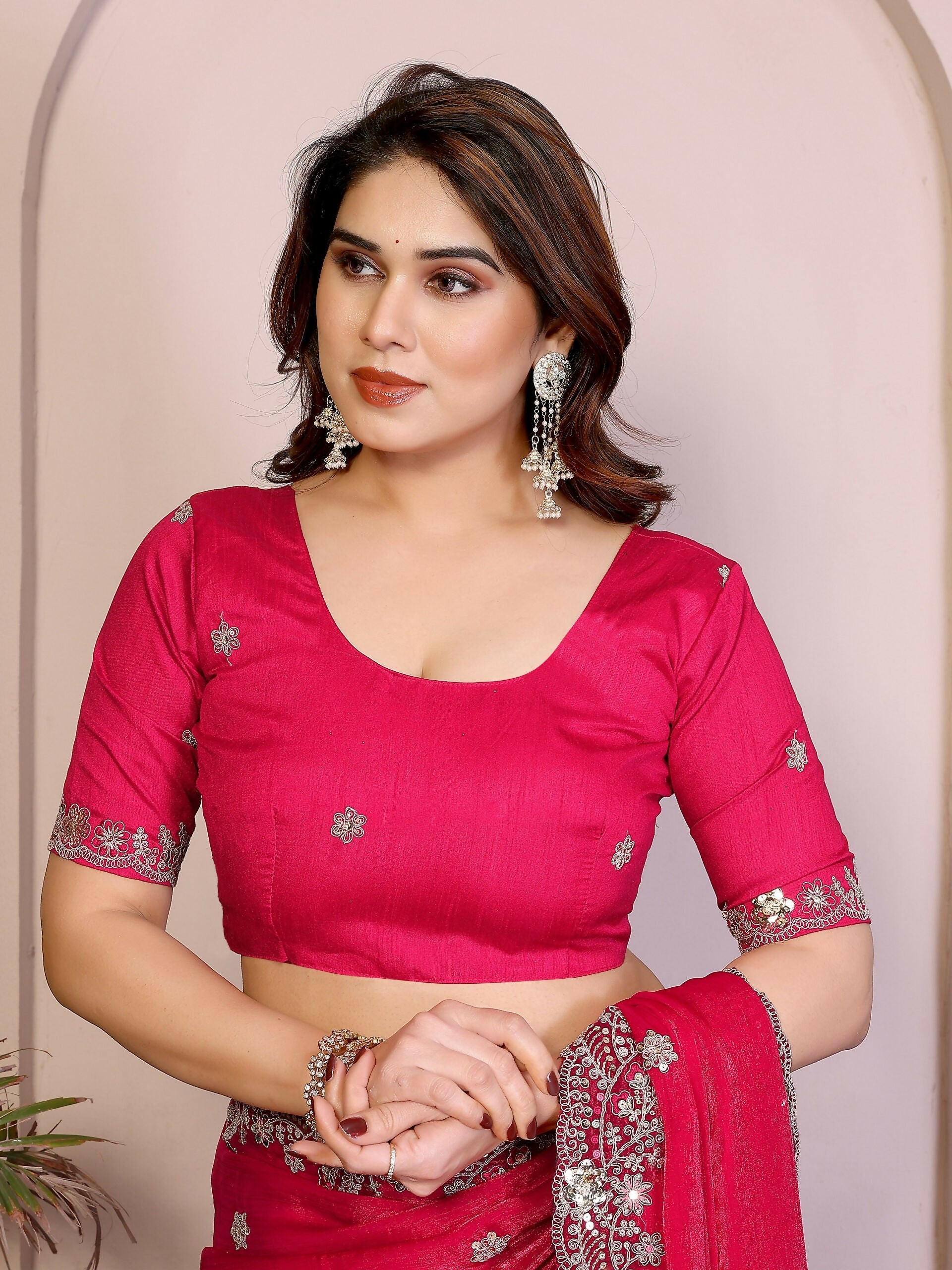 Teeya Creation New Womens Latest Party Wear Soft Chiffon Silk Saree-Pink | Grocsy