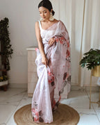 Vamsee Pinki Khatali Baby Pink Organza Saree | Grocsy