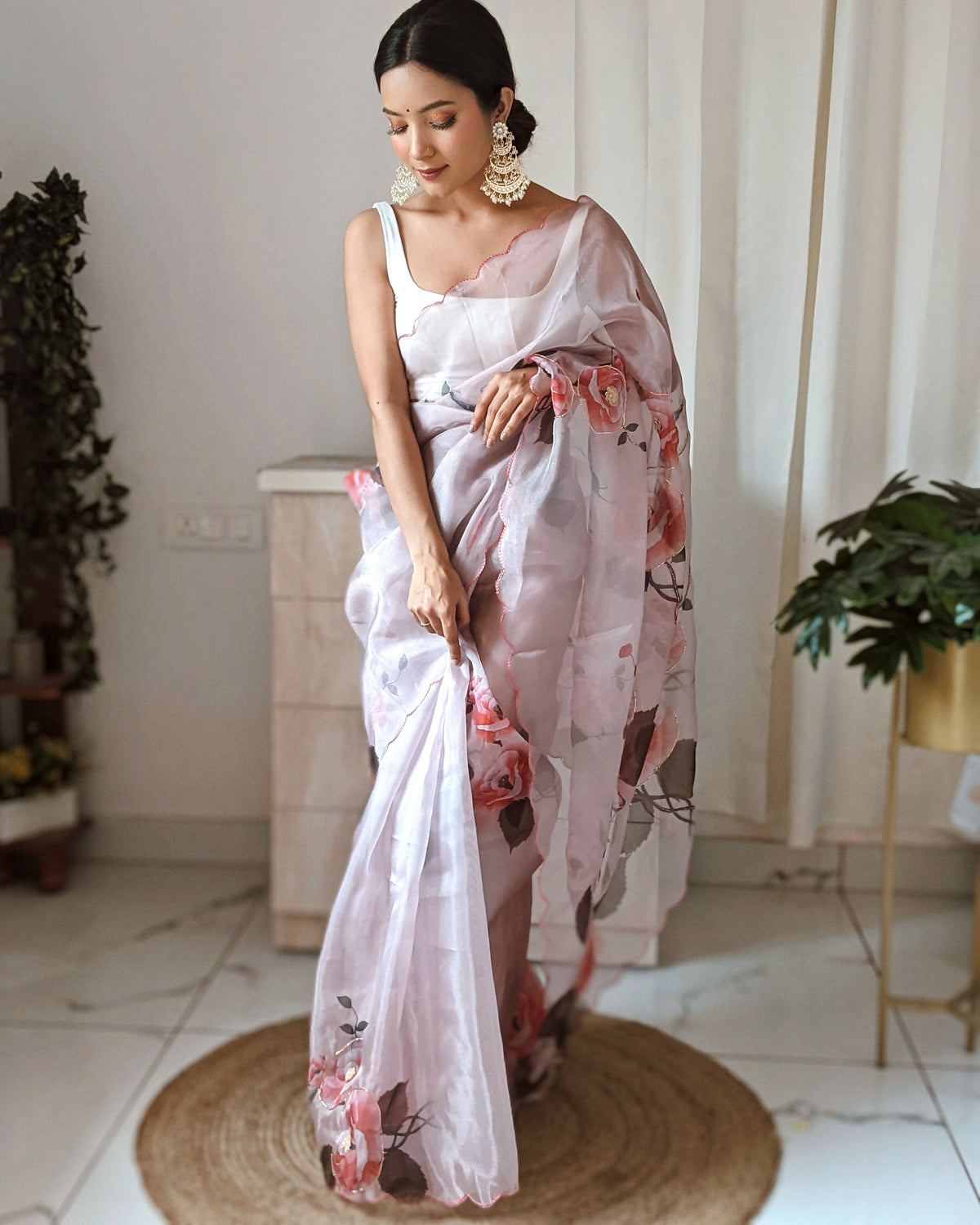 Vamsee Pinki Khatali Baby Pink Organza Saree | Grocsy