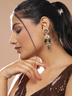 Gold-Toned White Kundan Contemporary Gold-Polished Drop Earrings - Ruby Raang | Grocsy