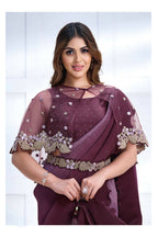 Wine Crepe satin silk Texture with Cord & Sequence Embroidered and Stone work Saree - Mohmanthan Majestica | Grocsy