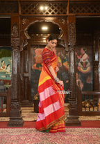 Very Much Indian Handloom Cotton Viscose Ilkal Saree Bright Mustard Yellow With Red Border | Grocsy