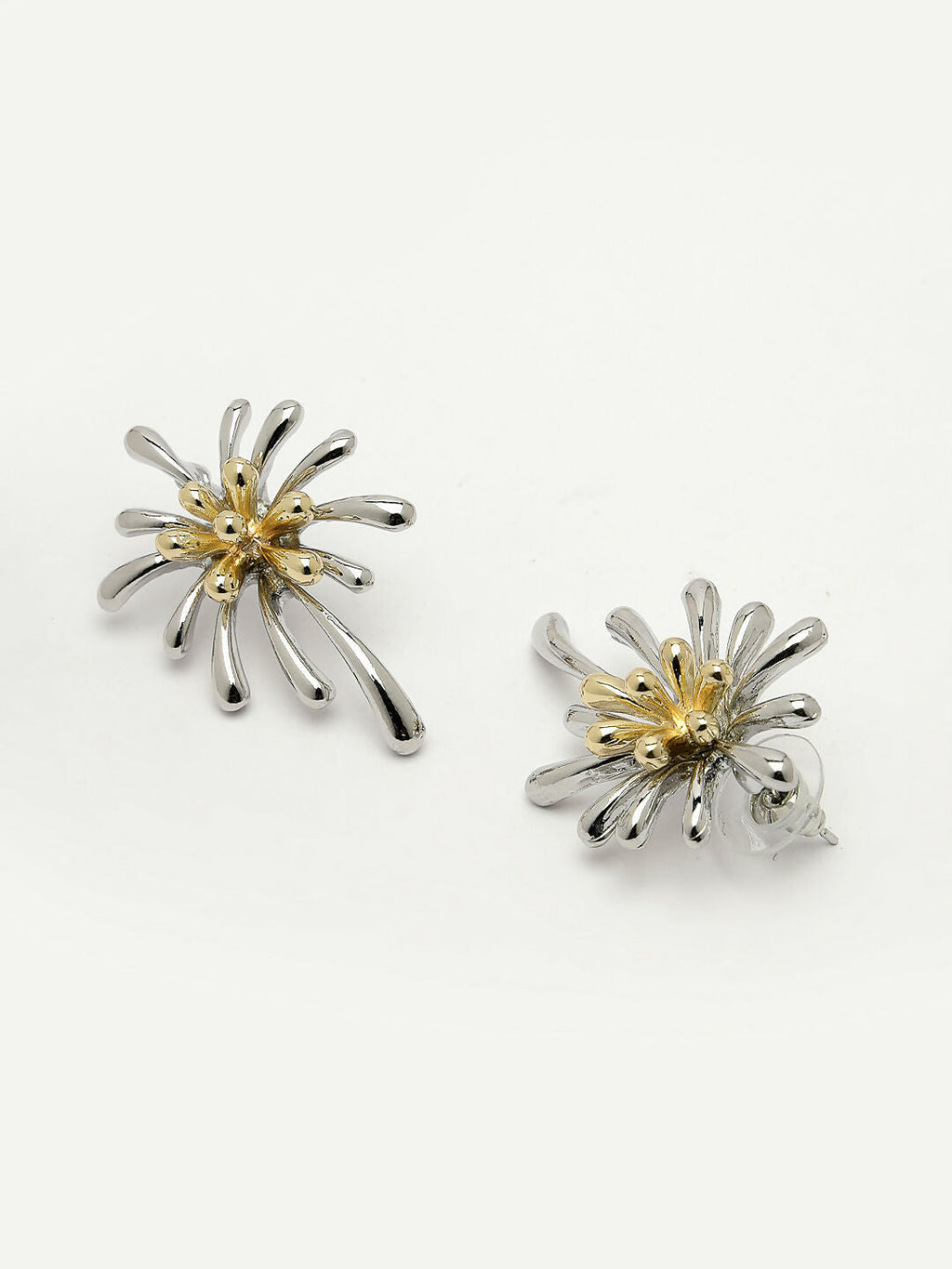 NVR Women's Set of 2 Silver & Gold Brass-Plated Floral Shape Drop Earrings | Grocsy