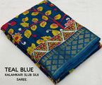 Blue Slub Silk Printed Saree with Unstitched Blouse - Hiral Fashion | Grocsy