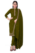 Green Silk Embroidered with Sequins work Unstitched Dress Material - Tanvi | Grocsy