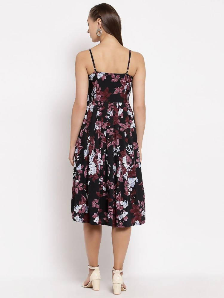 Myshka Women's Multi Color Crepe Printed Sleeveless Square Neck Casual Dress | Grocsy