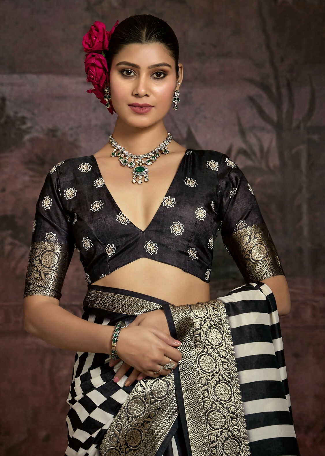 Joban Fashion Multicolor Art Silk With Fine Viscose Border Ajrak Full Body Print With Soft Finish Saree | Grocsy