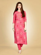 Jyoti Fashion Women's Pink Viscose Rayon Embroidered Kurta Pant Set | Grocsy