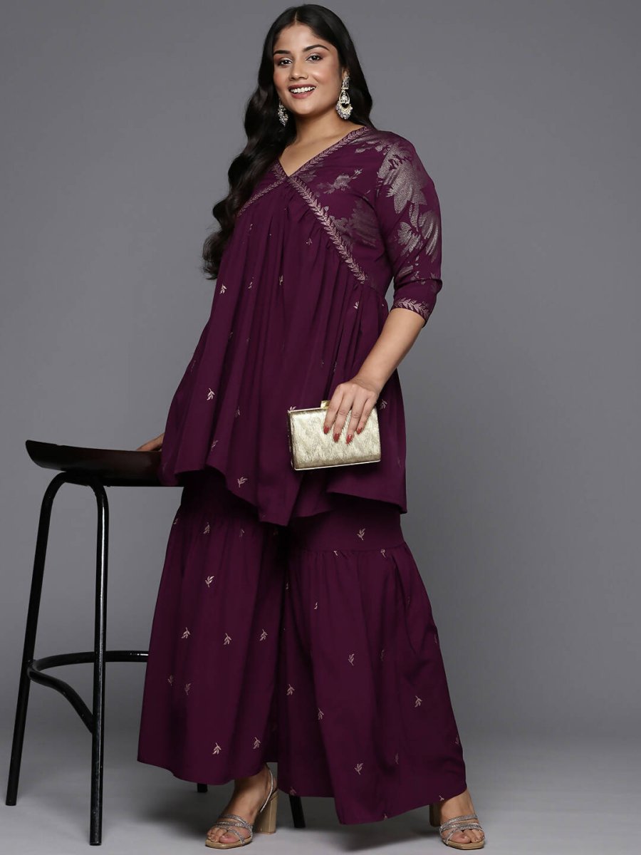 Ahalyaa Women's Traditional Wear Co-ords - Burgundy | Grocsy