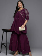 Ahalyaa Women's Traditional Wear Co-ords - Burgundy | Grocsy