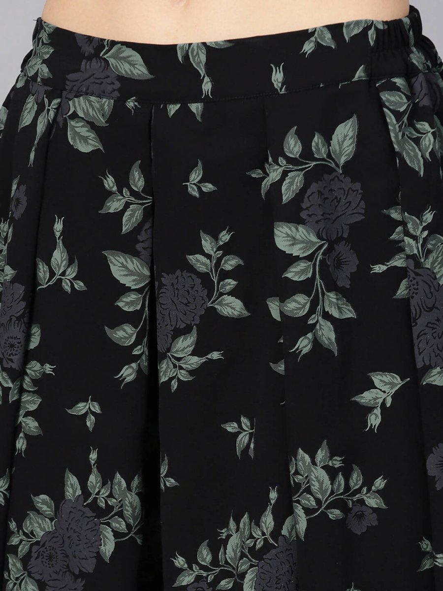 Ahalyaa Black Georgette Crepe Printed Top Palazzo Set With Jacket | Grocsy