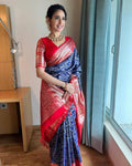 DEIANA'S Beautiful Designer Golden zari Soft Lichi Silk Saree - Blue | Grocsy