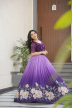 Vastranavya Purple Faux Blooming With Beads Embroidered work and Rich Floral Pedding Digital Print Gown | Grocsy