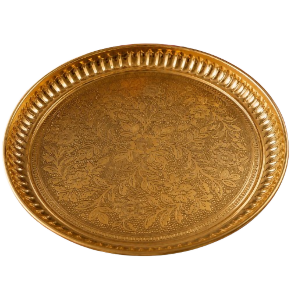 Pure Source India Handmade Flower Embossed Design Brass Puja Thali | Grocsy
