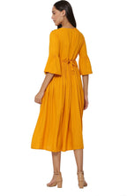PAVONINE Mustard Color Embroidery Work With Button Dress For Women | Grocsy