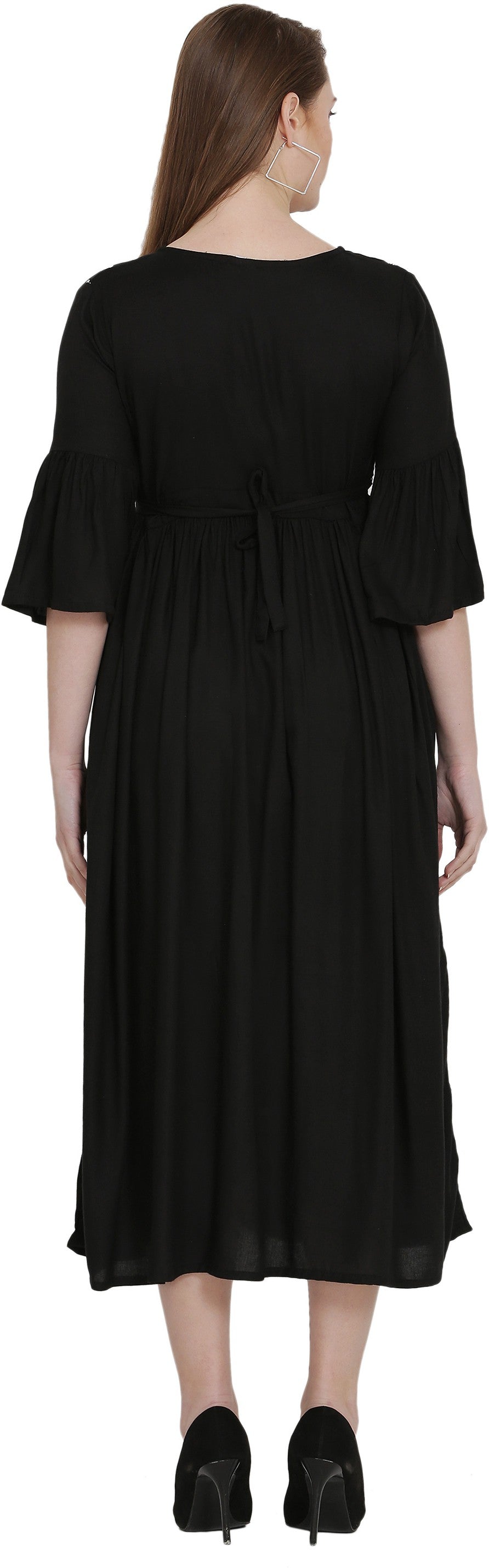 PAVONINE Black Color Embroidery Work With Button Dress For Women | Grocsy