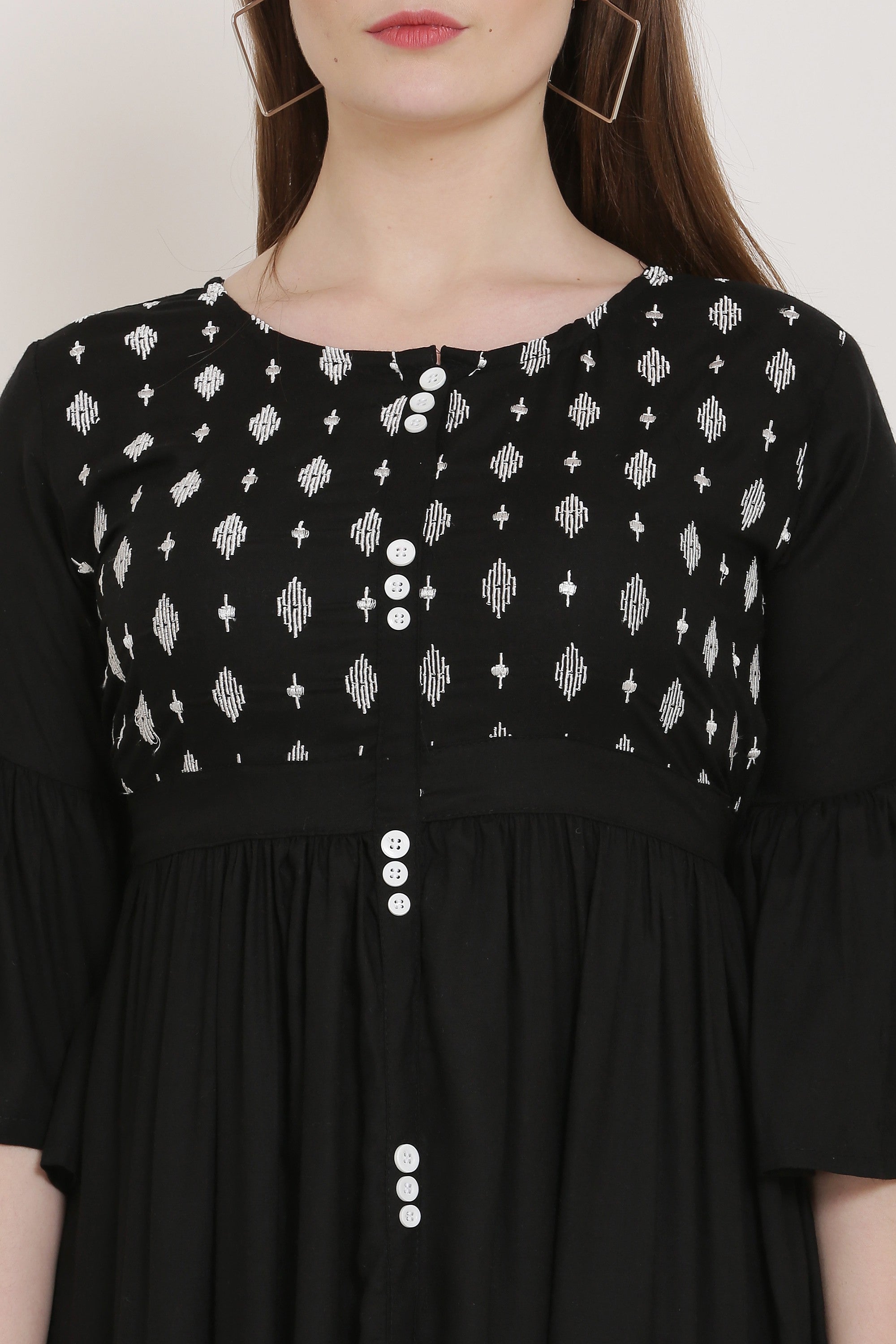 PAVONINE Black Color Embroidery Work With Button Dress For Women | Grocsy