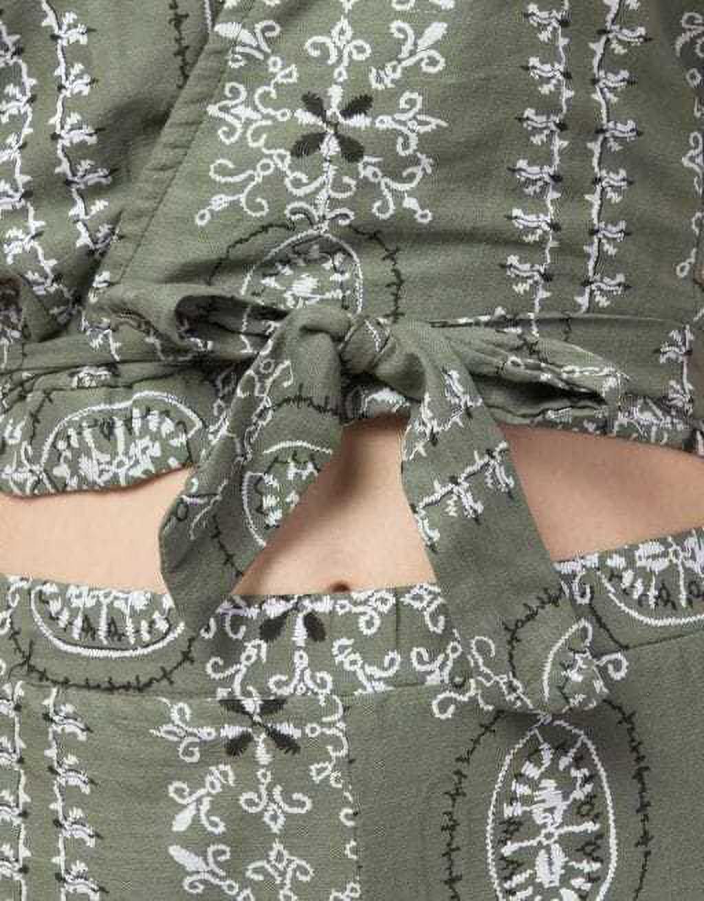 PAVONINE Pista Green Color Printed Crop Top And Flared Palazzo Set For Girls & Women | Grocsy
