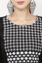 PAVONINE Black Color Polka Dots Embroidery Dress For Women | Grocsy
