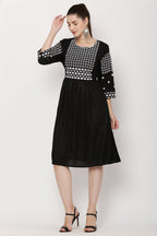 PAVONINE Black Color Polka Dots Embroidery Dress For Women | Grocsy