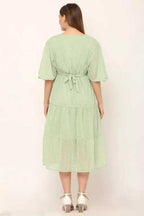PAVONINE Micro Dots V-Neck Georgette Fabric Pista Dress For Women | Grocsy