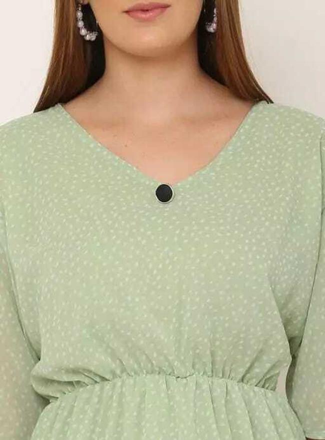 PAVONINE Micro Dots V-Neck Georgette Fabric Pista Dress For Women | Grocsy