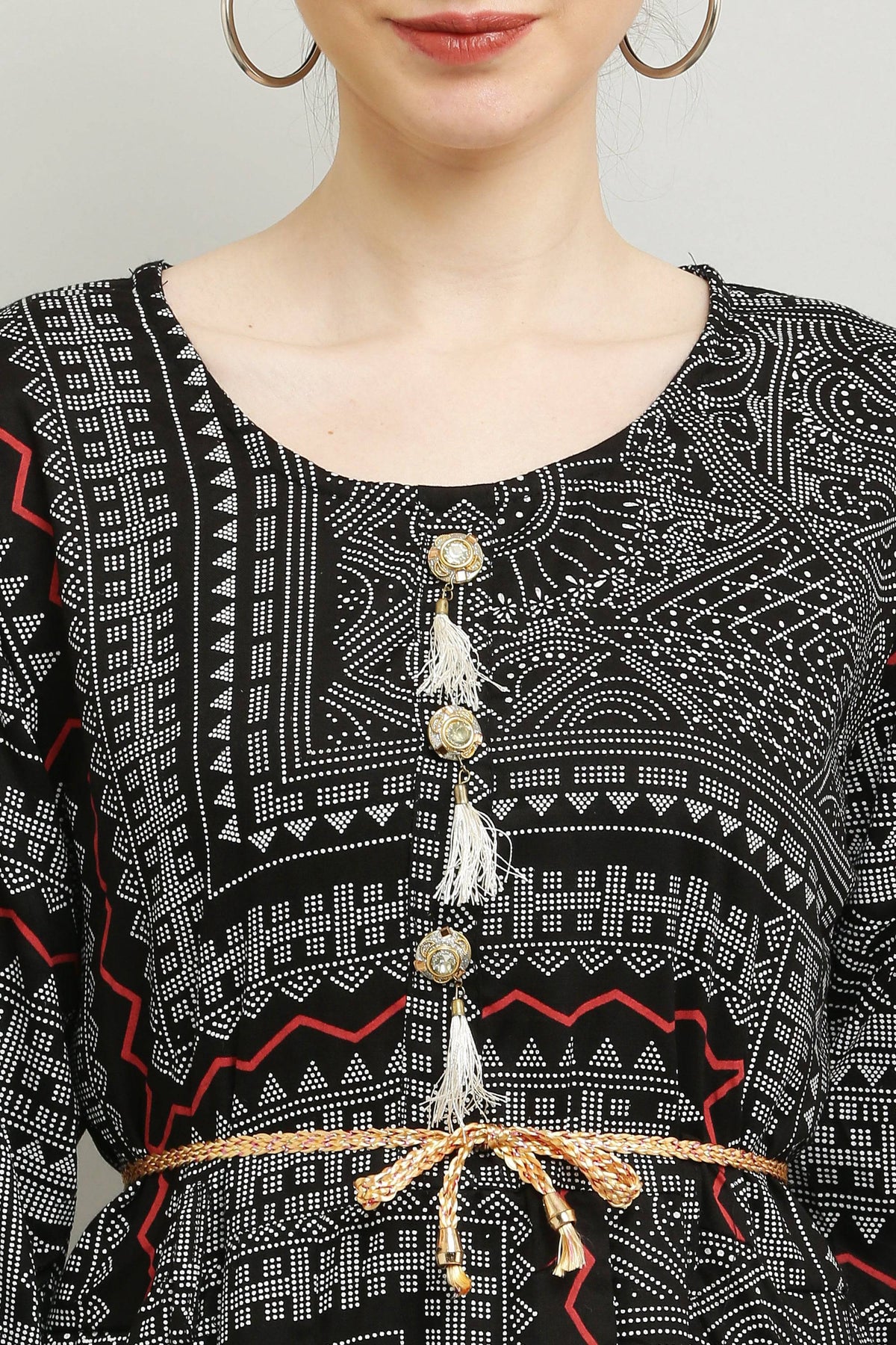 PAVONINE Black Color White Printed Kurta For Women | Grocsy