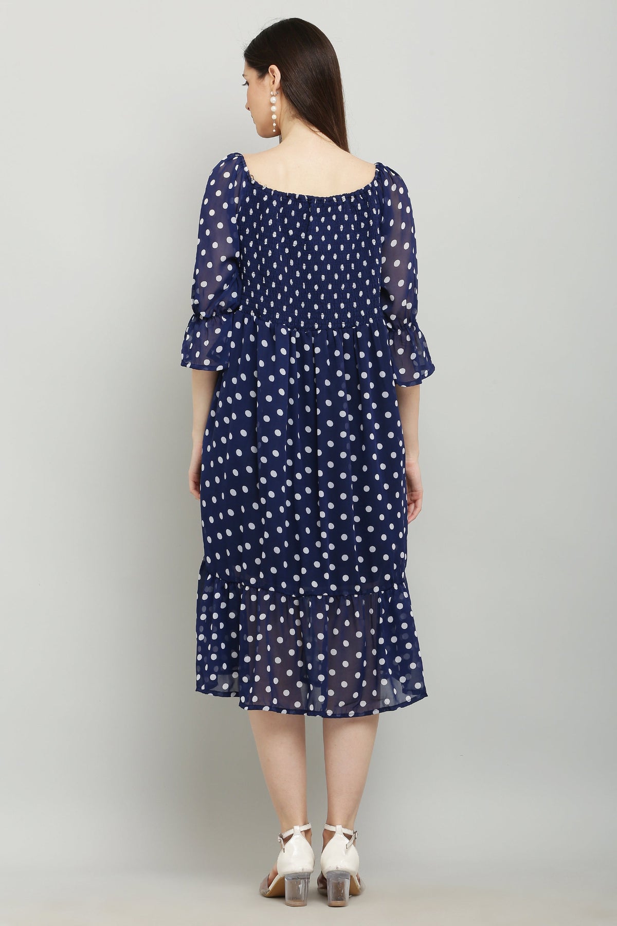 PAVONINE Polka Dots Body Kansai Navy Blue Dress For Women | Grocsy