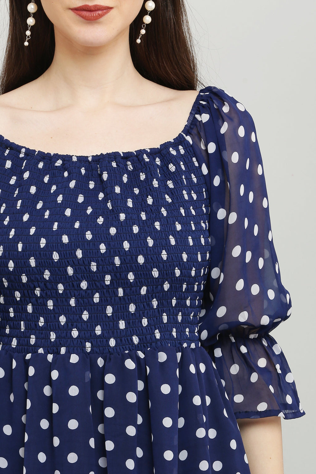 PAVONINE Polka Dots Body Kansai Navy Blue Dress For Women | Grocsy