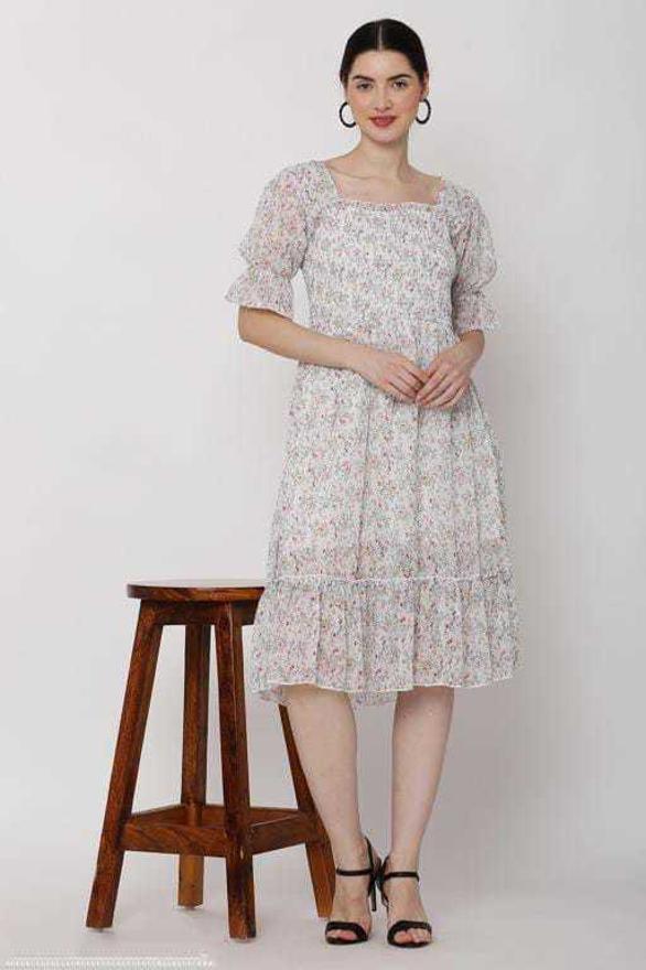 PAVONINE White Color Georgette Fabric Body Kansai Midi For Girls | Grocsy