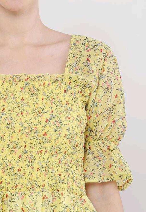 PAVONINE Yellow Color Georgette Fabric Body Kansai Midi For Girls | Grocsy