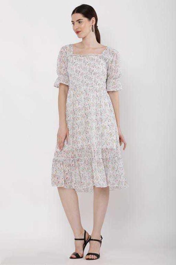 PAVONINE White Color Georgette Fabric Body Kansai Midi For Girls | Grocsy