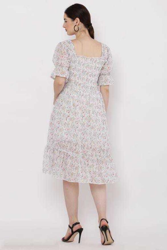 PAVONINE White Color Georgette Fabric Body Kansai Midi For Girls | Grocsy