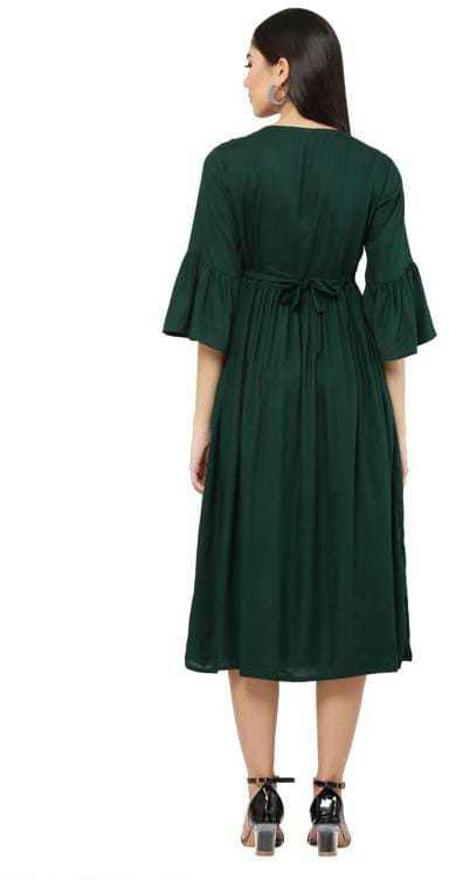 PAVONINE Bottle Green Color Embroidery Work With Button Dress For Women | Grocsy