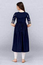 PAVONINE Navy Blue Color Burfi Design Embroidery Dress For Women | Grocsy