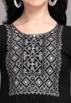 PAVONINE Black Color Burfi Design Embroidery Dress For Women | Grocsy