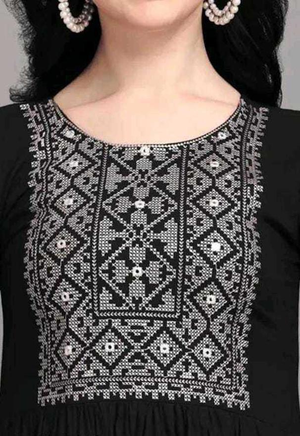 PAVONINE Black Color Burfi Design Embroidery Dress For Women | Grocsy