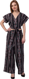 PAVONINE Black Color Printed Crop Top And Flared Palazzo Set For Girls & Women | Grocsy