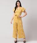 PAVONINE Mustard Color Printed Crop Top And Flared Palazzo Set For Girls & Women | Grocsy