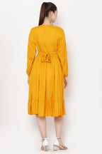 PAVONINE Mustard Color Flower Embroidery Dress For Women | Grocsy