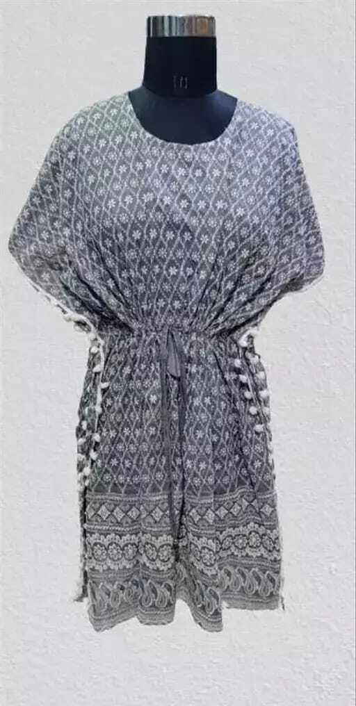 PAVONINE Grey Color Embroidery Kaftan Dress For Women | Grocsy