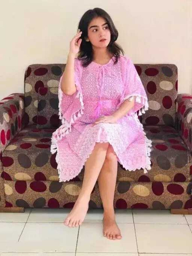 PAVONINE Pink Color Embroidery Kaftan Dress For Women | Grocsy