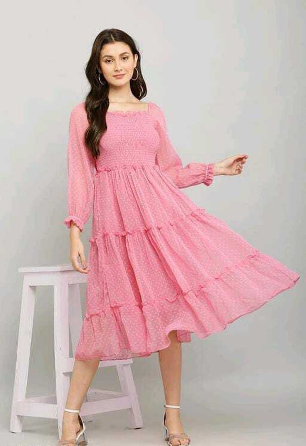 PAVONINE Buta-Design With Square-Neck Peach Dress For Girls & Women | Grocsy