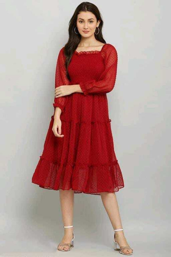 PAVONINE Buta-Design With Square-Neck Maroon Dress For Girls & Women | Grocsy