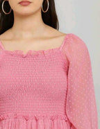 PAVONINE Buta-Design With Square-Neck Peach Dress For Girls & Women | Grocsy