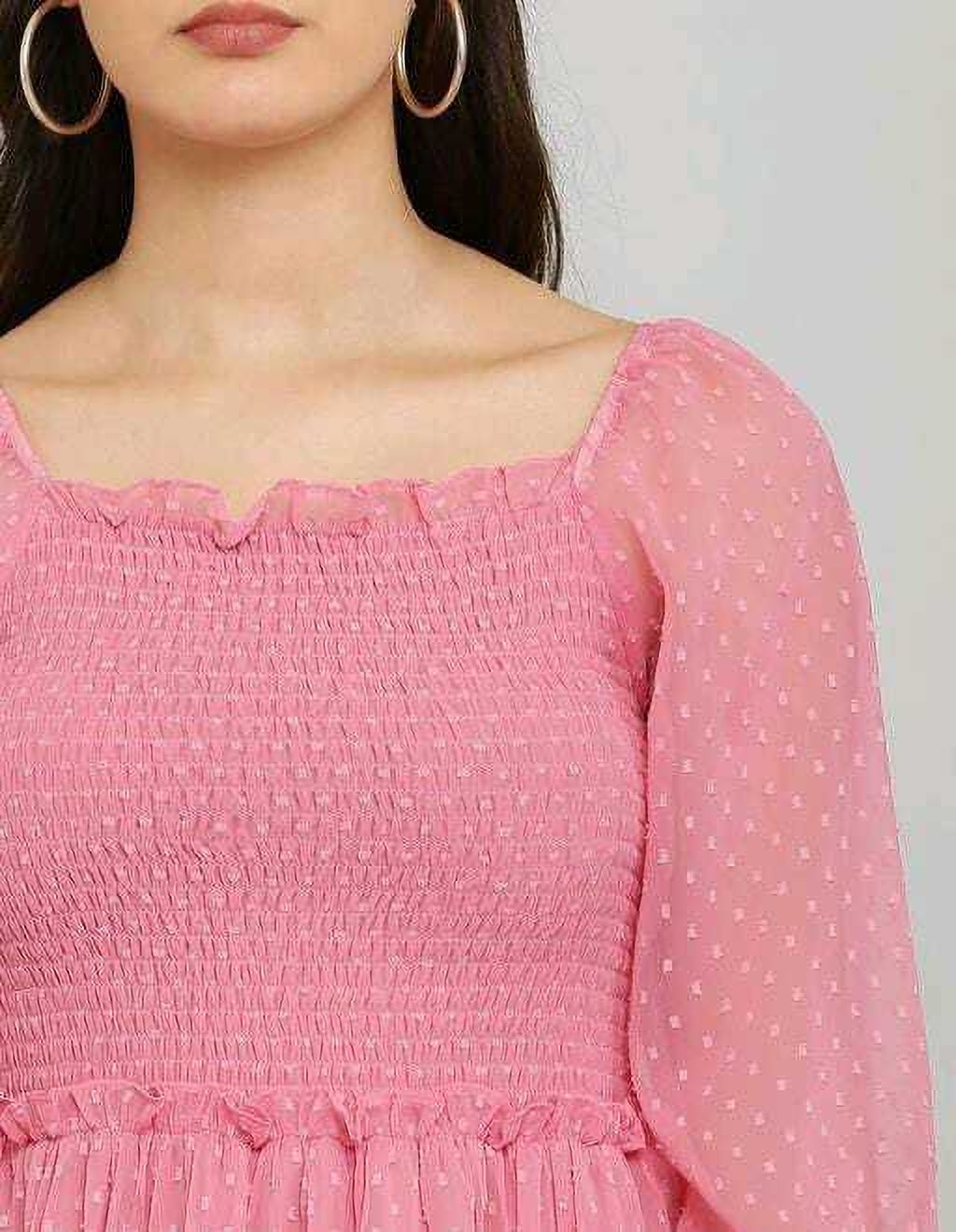 PAVONINE Buta-Design With Square-Neck Peach Dress For Girls & Women | Grocsy