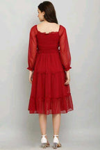 PAVONINE Buta-Design With Square-Neck Maroon Dress For Girls & Women | Grocsy