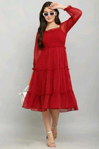 PAVONINE Buta-Design With Square-Neck Maroon Dress For Girls & Women | Grocsy