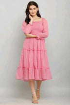 PAVONINE Buta-Design With Square-Neck Peach Dress For Girls & Women | Grocsy