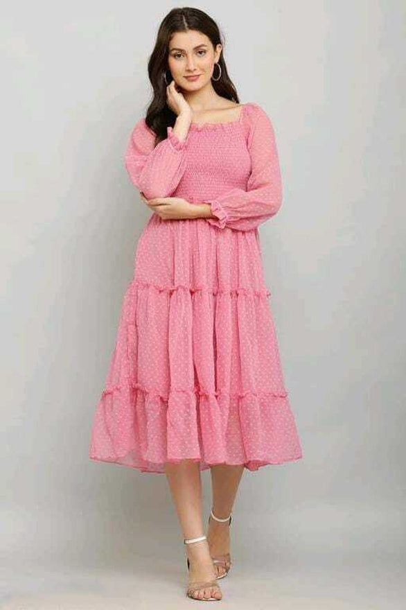 PAVONINE Buta-Design With Square-Neck Peach Dress For Girls & Women | Grocsy